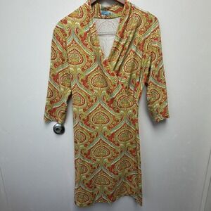 J. Mclaughlin Panama Faux Wrap Dress Size Medium‎ Paisley Catalina Cloth Work